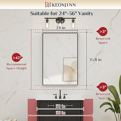 Keonjinn 24 x 36 In Brushed Nickel Bathroom Mirror, Rectangular Metal Framed Wall Vanity Mirror for Over Sink Square Corner Aluminum Alloy Modern Farmhouse Rectangle Silver Mirror(Horizontal/Vertical)