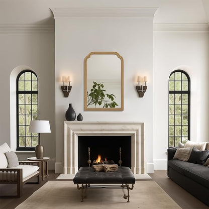 WallBeyond Wood Frame Wall Mirror Rounded Corner Arch Rectangle Mirror for Entryway, Living Room or Bedroom Home Decor - Light Woodgrain [20" x 30" Natural Color]
