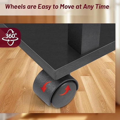 Side Table with Charging Station and Drawer, Narrow End Table with USB Ports and Outlets for Small Space, Living Room, Bedroom and Office, with 4 Wheels (1, Black)