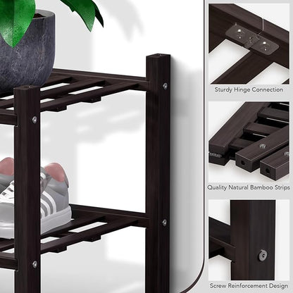 Haddockway Large 3 Tier Bamboo Shoe Rack Storage Organizer, Multifunctional Free Standing Stackable Shoe Shelf with Grid Panel for Closet,Hallway,Entryway,Small Space 27"x12"x21"(Brown, 3-Tier(Large))