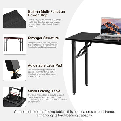 TEMI Small Computer Desk Folding Table - 43.3" Foldable Office Desk, No Assembly, Perfect for Small Spaces in Bedroom, or Apartment, Portable Mini Desk or Study Table Compact Design, Dark Oak