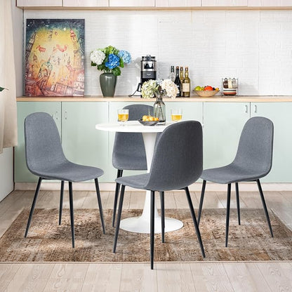 FurnitureR Dining Chairs Set of 4, Fabric Comfy Seat Armless Side Chairs with Metal Legs for Home Kitchen Dining Room Reception Room, Slubbed Grey