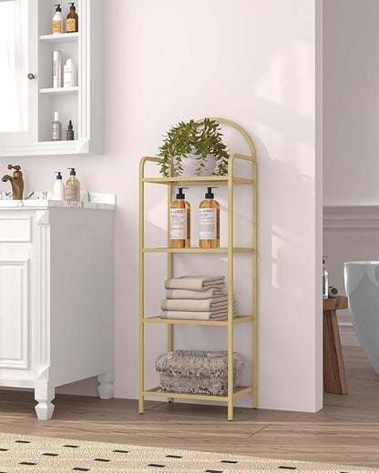 Bookcase Bookshelf, Tempered Glass Bookshelves, Slim Shelving Unit for Bedroom, Bathroom, Home Office, Steel Frame, 4 Tier Gold BC04001G