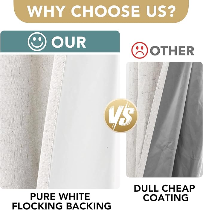 H.VERSAILTEX 100% Blackout Curtains Linen Textured Blackout Curtains for Bedroom Full Light Blocking Thermal Insulated Curtain Panels 84 Inches Long Energy Saving with White Liner, 2 Panels, Ivory