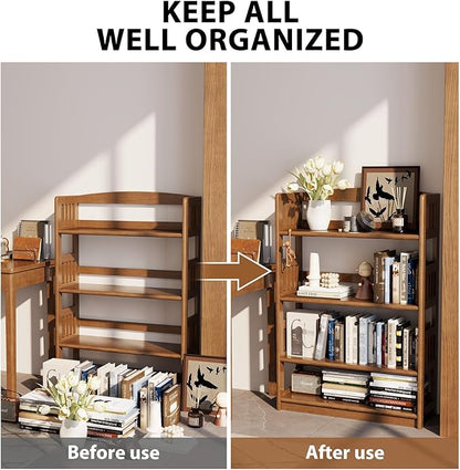 5-Tier Solid Wood Open Bookcase,Modern Display Bookshelf,Farmhouse Wide Etagere Bookcase, Freestanding Storage Cabinet for Study Room Office Living Room Flower Rack