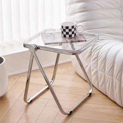 16.2" × 14.1" Acrylic Folding Table, Small Lightweight End Table for Living Room, Bedroom and Small Room, Sturdy Metal Frame with No Assembly Required, Space-Saving Storage Design (Clear)