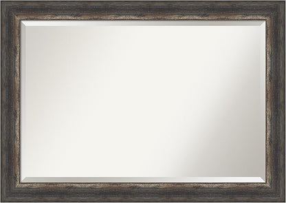 Amanti Art Brown Wall Mirror 29x41 Bark Rustic Char Rectangle Bathroom Mirror for Wall Decor Living Room, Large Rustic Farmhouse Frame, Hangs Horizonally and Vertically, Bathroom Decor, Beveled Edge