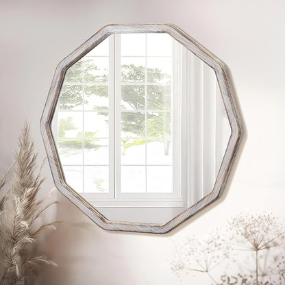 ULIKE White Wood Mirror for Wall, 30 Inch Rustic Farmhouse Mirror with Wood Frame, Decorative Wall Mounted Vanity Mirrors for Bathroom Bedroom Living Room Entryway