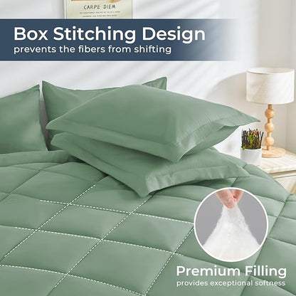 HEVUMYI Light Green Twin-XL Comforter Set - 5-Piece All Season Bed in a Bag Twin-XL, Ultra Soft Bedding Set with Comforter, Flat Sheet, Fitted Sheet, Pillowcases, Pillow Shams