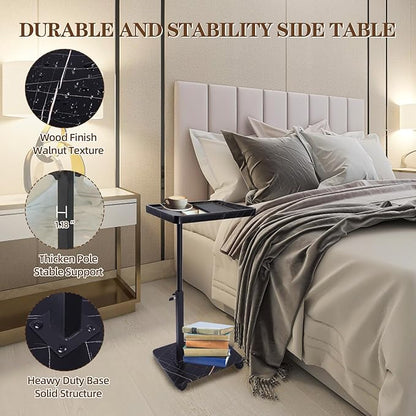 C Table Side Table End Table Adjustable Height，C Shaped End for Couch，Snack Tables,360°Swivel TV Tray Sofa Table， For Small Spaces，Side Tables living room and bedroom for Sofa, Bed,Chair(black)