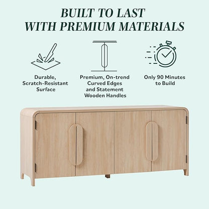 Walker Edison Chantelle Sideboard TV Stand with Storage, 70", Coastal Oak