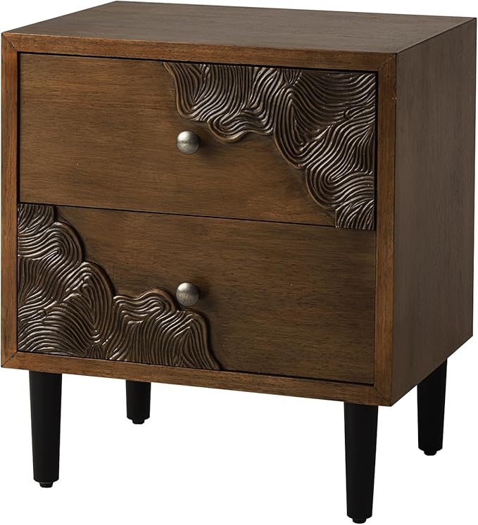 COSIEST Nightstand Set of 2, Mid Century Modern End Table with 2 Storage Drawers, Accent Side Table, Vintage Wood Luxury Night Stand for Bedroom, Living Room, Walnut