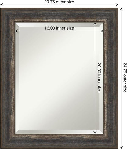Amanti Art Brown Wall Mirror 25x21 Alta Rustic Char Rectangle Bathroom Mirror for Wall Decor Living Room, Small Rustic Farmhouse Frame, Hangs Horizonally and Vertically, Bathroom Decor, Beveled Edge