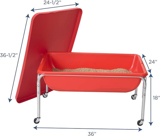 Children's Factory Medium Sensory Table – 18″ Height Table and Lid, Sandbox with Lid, Water Table for Kids, Red