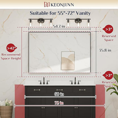 Keonjinn Black Mirror for Bathroom 55 x 36 Inch Rectangle Mirror Large Matte Black Vanity Mirror Metal Frame Farmhouse Mirror, Modern Rectangular Wall Mirror with Square Corner(Horizontal/Vertical)