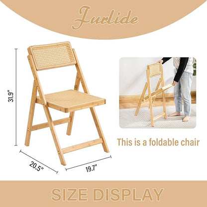 Rattan Folding Chairs, Modern Mid Century Dining Chairs Set of 2, Outdoor Bamboo Chair for Bedroom Living Room Reading Room Dining Kitchen, Wood