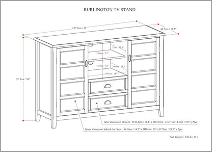 SIMPLIHOME Burlington SOLID WOOD 54 Inch Wide Transitional TV Media Stand in Rustic Natural Aged Brown for TVs up to 60 Inch, For the Living Room and Entertainment Center