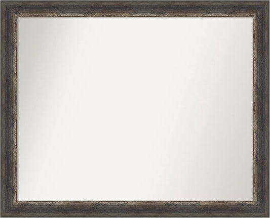 Amanti Art Brown Bathroom Mirror for Over Sink, 27x33 Bark Rustic Char Rectangle Vanity Mirror, Large Country Rustic Frame, Hangs Horizonally and Vertically, Bathroom Wall Decor, Non-Beveled Edge