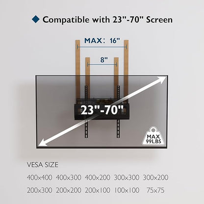BONTEC Full Motion TV Wall Mount for 23-70 Inch TVs, Articulating Dual Arm Bracket with Tilt Swivel, Fits LED OLED LCD Flat Curved Screens, Max VESA 400x400 mm, Holds 99 lbs, Wall Panel Length 16.1in