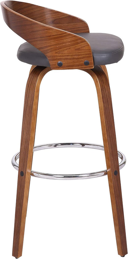 Armen Living Sonia 30" Bar Height Swivel Gray Faux Leather and Walnut Wood Bar Stool - Set of 2