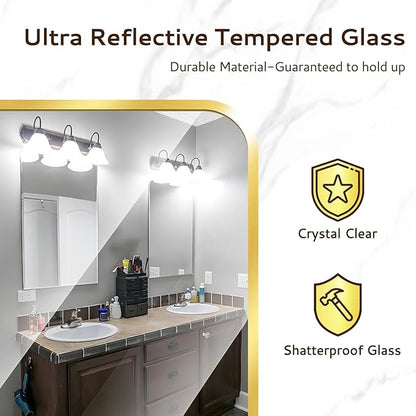 24x36 Rounded Rectangle Bathroom Mirrors for Over Sink, Glod Vanity Mirror with Metal Frame Wall Mounted, Modern Farmhouse Mirror for Restroom, Bedroom, Entryway Decor