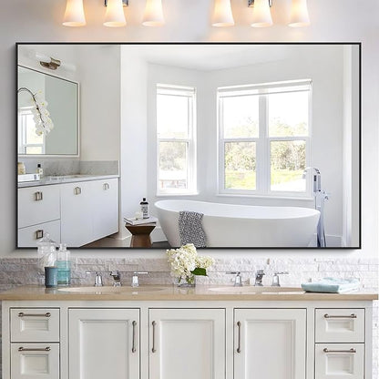 KOCUUY 60x36 Inch Large Black Wall Mounted Mirror,Aluminum Framed Decorative Rectangular Bathroom Mirror for Wall Over Sink,Vanity Mirror for Bedroom Living Room Bathroom,Functional Oversized Mirror