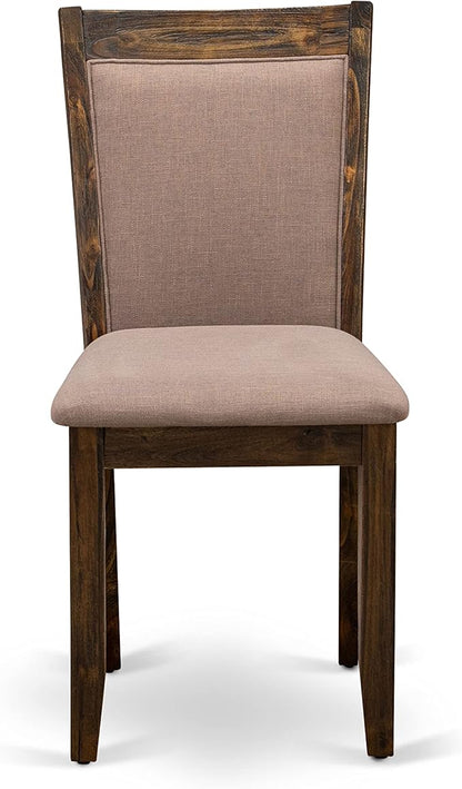 East West Furniture I2MZ7-748 7 Piece Modern Dining Table Set Consist of a Round Wooden Table with Pedestal and 6 Coffee Linen Fabric Upholstered Chairs, 48x48 Inch, Distressed Jacobean