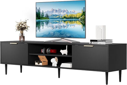 GarveeHome Black TV Stand, TV Stands for Living Room 75 inch, Entertainment Center with 2 Large Storage Cabinets, Media Console Table, Metal Handle Door, TV Stand for Bedroom, Office Furniture
