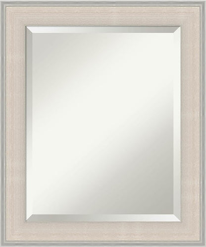 Amanti Art White Bathroom Mirror for Over Sink, 25x21 Cottage White Silver Rectangle Vanity Mirror, Small Coastal Wood Frame, Hangs Horizonally and Vertically, Bathroom Wall Decor, Beveled Edge