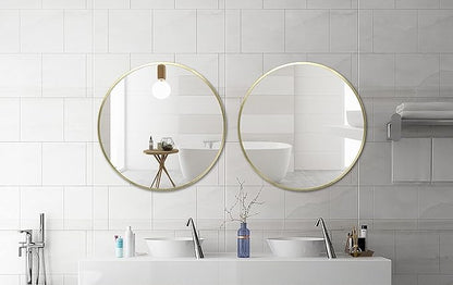 FrameWorks 28" Deluxe Contemporary Brass Gold Circular Aluminum Mirror
