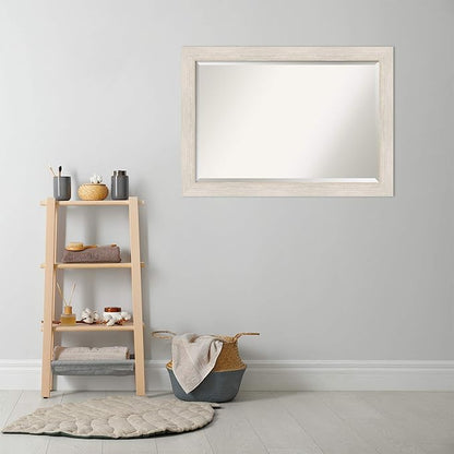 Amanti Art White Bathroom Mirror for Over Sink, 29x41 Hardwood White Wash Rectangle Vanity Mirror, Large Rustic Farmhouse Wood Frame, Hangs Horizonally and Vertically, Bathroom Wall Decor, Beveled