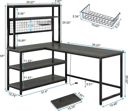 Tribesigns 55" Large Computer Desk with Wireless Charging 5 Storage Shelves, Office Desk Study Table Writing Desk Workstation with Hutch Bookshelf for Home Office(Gray)