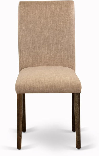 East West Furniture V797AB747-5 5 Piece Modern Dining Table Set Includes a Rectangle Wooden Table with V-Legs and 4 Light Sable Linen Fabric Parsons Dining Chairs, 40x72 Inch, Multi-Color