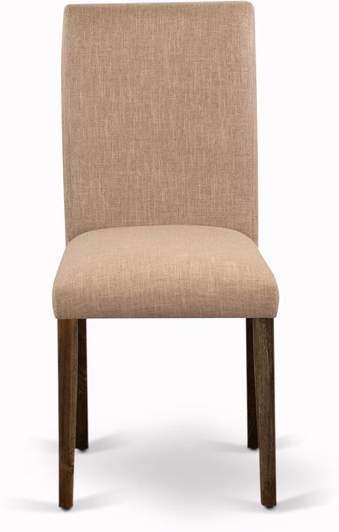 East West Furniture V797AB747-9 9 Piece Dining Table Set Includes a Rectangle Kitchen Table with V-Legs and 8 Light Sable Linen Fabric Upholstered Chairs, 40x72 Inch, Multi-Color