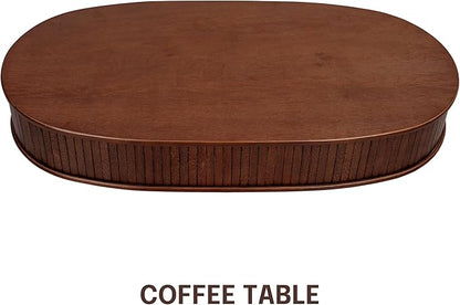 NTC Stream DOU Coffee Table, Modern Double-Layer Oval Wooden Center Table with Vertical Groove Design, Stylish Living Room Decor, Contemporary Minimalist Style, Easy Assembly - Dark Walnut