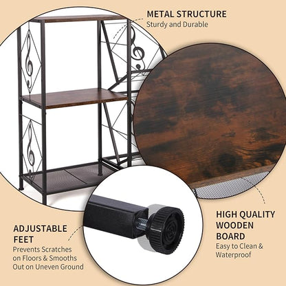 Record Player Stand with Vinyl Record Storage, Turntable Stand with 2-Tier Vinyl Display Shelf & Metal Frame, Record Holder for Living Room, Rustic Brown
