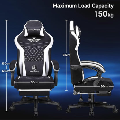 GTPLAYER Gaming Chair, Video Game Chairs with Footrest and Lumbar Support, Computer Chair for Adults with Extended Backrest, Ergonomic Reclining Silla Gamer, Fabric, Black