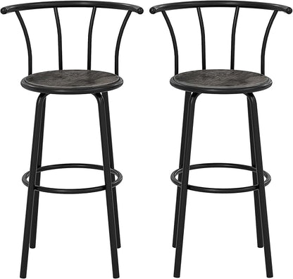 VECELO Bar Stools Set of 2, Swivel Counter Stools with Backrest, Bar Height Stools for Dining Room, Kitchen Island, Pub, Easy Assembly, Dark Grey