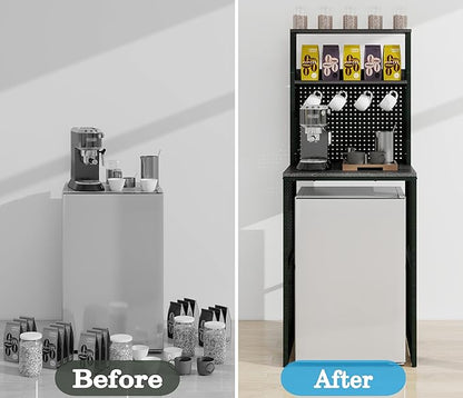 Mini Fridge Stand Shelf with Storage, Bakers Rack Coffee Bar Table Microwave Oven Stand with Mini Fridge Space for Home Kitchen Dorm, Slate Grey