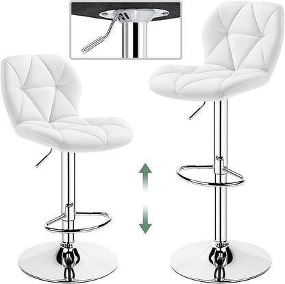Yaheetech Barstools Set of 2, PU Leather Counter Stools Bar Chairs with Backrest, Height Adjustable Swivel Tall Chairs for Home Bar Kitchen Island, White