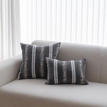Pack of 1 Decorative Throw Pillow Covers 12x20 Inch, Pillow Cases for Living Room Couch Bedroom Farmhouse Home Decor, Soft Stripe Chenille Cushion Covers for Sofa Grey,12''x20''