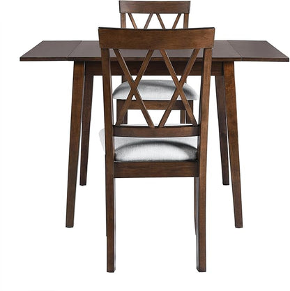Merax Farmhouse Wooden Dining Set of 3, 45.6 inch Extendable Kitchen Table with Drop Leaf, 2 Chairs with Backrest for Small Space, Easy Assemble Brown