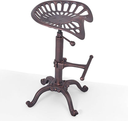Diwhy Rustic Industrial Farmhouse Tractor Seat Adjustable Bar Stool Industrial bar Chair (Copper, Cast Iron)