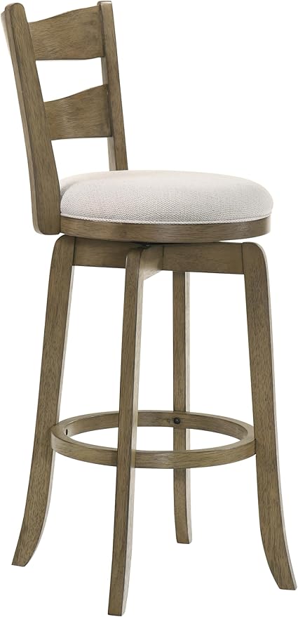 Armen Living Blair 30 in. Putty Brown Bar Height Rubberwood Swivel Barstool with Cream Fabric Seat - Set of 3