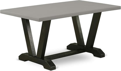East West Furniture V697EL635-9 9 Piece Dining Set Includes a Rectangle Dining Room Table with V-Legs and 8 Doeskin Linen Fabric Upholstered Parson Chairs, 40x72 Inch, Multi-Color