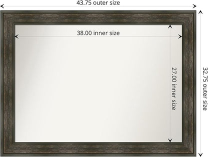 Amanti Art Brown Bathroom Mirror for Over Sink, 33x44 Rail Rustic Char Rectangle Vanity Mirror, X-Large Country Rustic Frame, Hangs Horizonally and Vertically, Bathroom Wall Decor, Non-Beveled Edge