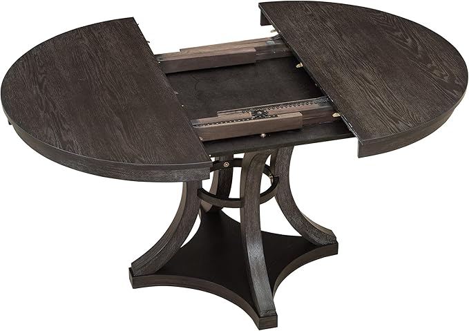 Ball & Cast Retro Dining Table Set for 4 with 4 Upholstered Chairs,5-Piece Wooden Living Room Furniture W/ 42" Round Extendable Kitchen Desk,for Small Space,Apartment,Dining Room,Espresso