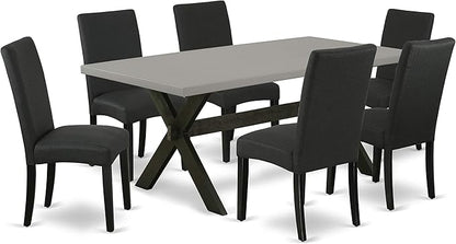 East West Furniture X697DR124-7 7 Piece Dinette Set Consist of a Rectangle Dining Room Table with X-Legs and 6 Black Color Linen Fabric Upholstered Parson Chairs, 40x72 Inch, Multi-Color