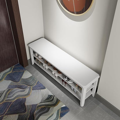 Wood Shoe Rack Bench for Entryway, 2 Tier Shoe Rack for Front Door Entrance, Shoe Bench with Shoe Storage for Entryway, Bedroom, 47.2"