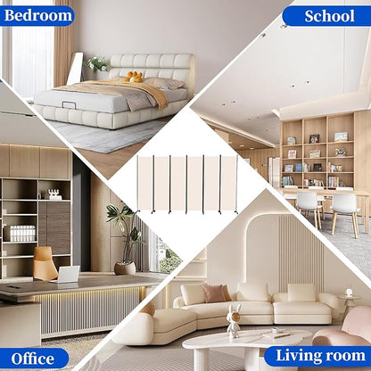 Room Divider 6FT Room Partition with Lockable Wheels, 6 Panel (Thicked Metal Base) Room Dividers, Freestanding Indoor Folding Privacy Screens, Portable Fabric Wall Divider for Room Separation, Beige
